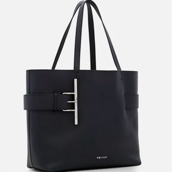 NEW ALEXANDER MCQUEEN SLING T-BAR SHOPPER TOTE BAG BLACK NWT! - Picture 1 of 7